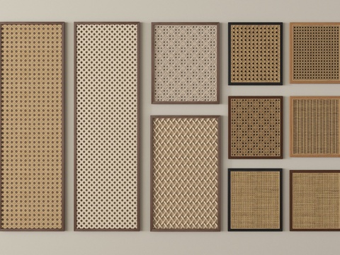 现代藤编装饰板 竹编隔断 镂空屏风 建筑材料su模型