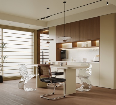  中古风餐厅 餐边柜 酒柜 餐桌椅3d模型 