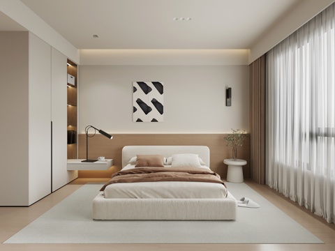 现代卧室 双人床 衣柜su模型