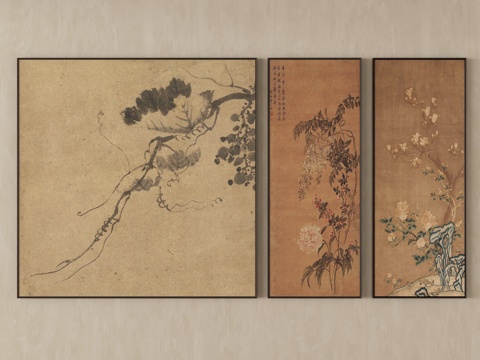  新中式挂画组合  字画 装饰画3d模型 