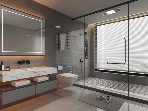  现代卫生间洗手台淋浴隔断3d模型 