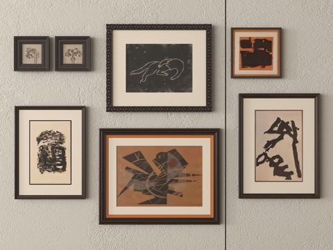 法式挂画组合 客厅挂画 装饰画su模型