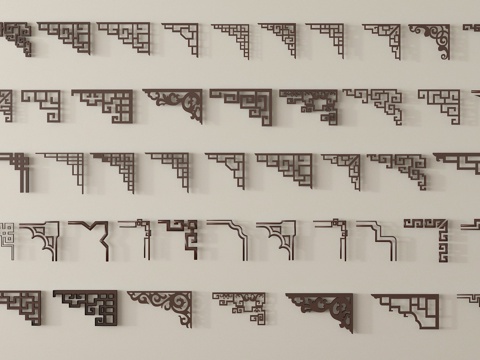  新中式角花 角线 雕花 雕花花格3d模型 