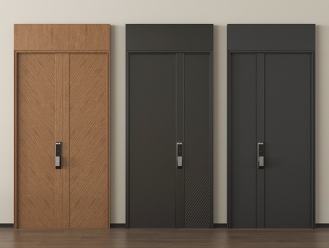 现代防盗门 平开门 入户门 指纹锁门 双开门 子母门su模型