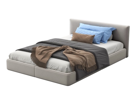  现代单人床 布艺单人床 床品3d模型 