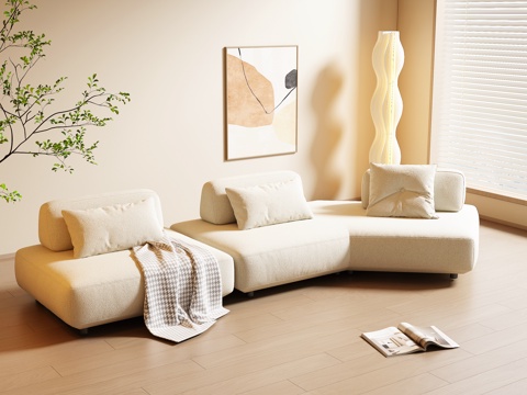 现代奶油风三人沙发su模型