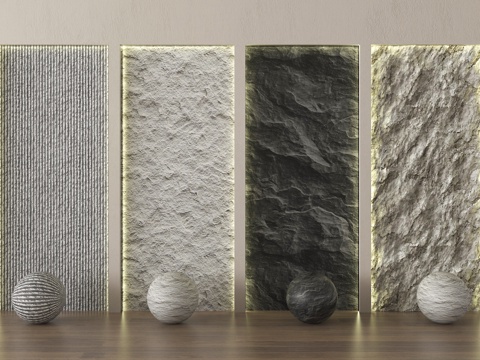 现代石材 石材背景墙 毛石墙 岩石墙 文化石 护墙板su模型