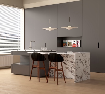 现代厨房餐厅吧台吧椅su模型