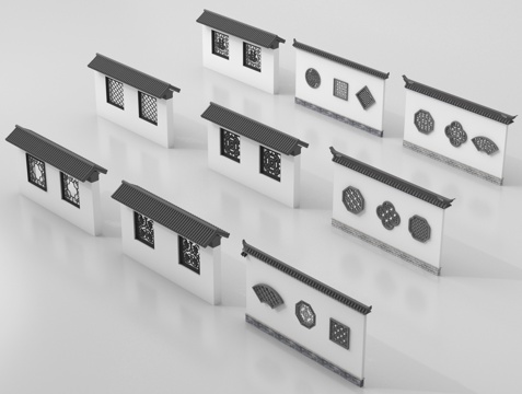 中式景墙围墙 庭院墙 古建墙 别墅墙 影壁照壁su模型