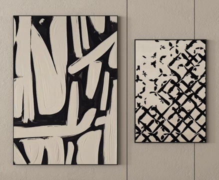 现代挂画组合 抽象画 肌理画su模型