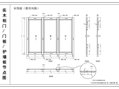 实木门板 门板 护墙板节点图cad施工图