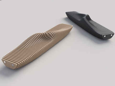  实木异形座椅 实木切片座椅 休息座椅 公共座椅 异形格栅座椅3d模型 