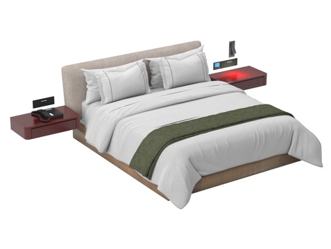  现代双人床 床头柜 床品3d模型 