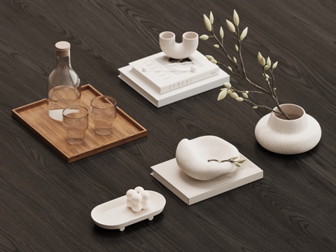 现代意式摆件 侘寂中古摆件 水杯水瓶su模型