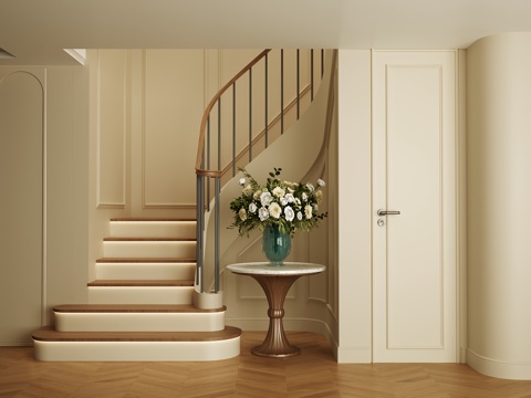 中古法式奶油楼梯间su模型