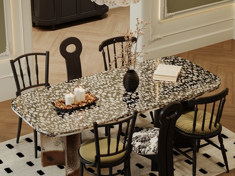 法式餐桌椅 吊灯su模型