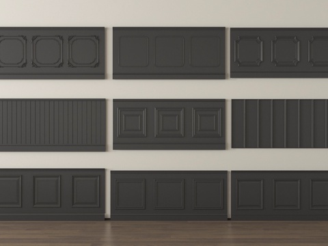 法式护墙板 墙饰板 墙裙su模型