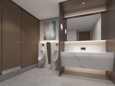  现代男卫公共卫生间3d模型 