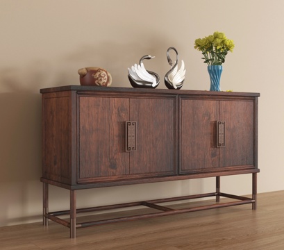 新中式玄关柜 边柜 斗柜 装饰柜 摆件su模型