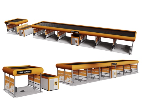 现代自助洗车 自助洗车棚 洗车店su模型