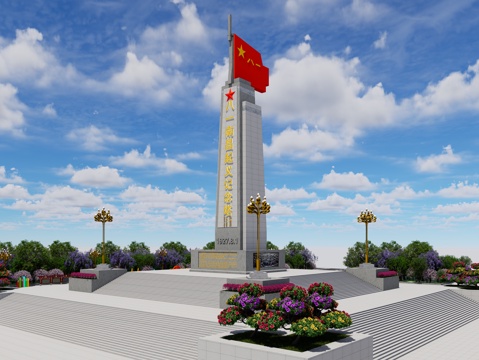 现代南昌起义纪念塔 英雄纪念碑 红色革命纪念塔 红色文化雕塑su模型