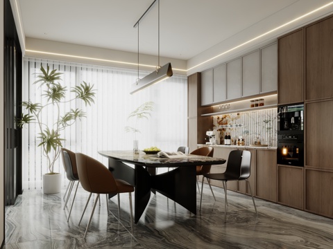  现代餐厅 餐桌椅 餐边柜3d模型 