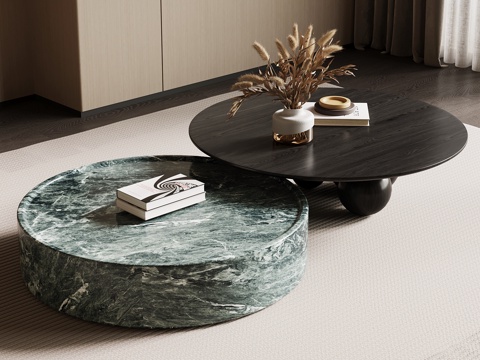 现代意式茶几 大理石茶几 子母茶几su模型