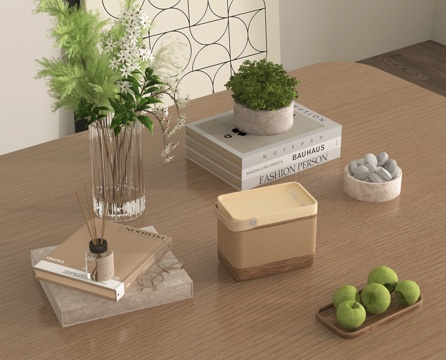 现代摆件组合 绿植 书籍su模型