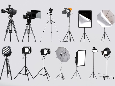 摄影器材 数码组合 补光板 摄影机 直播器材su模型