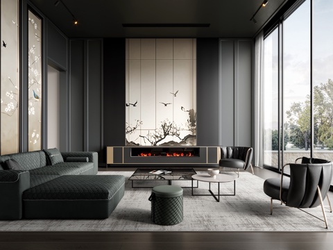  现代高级灰客厅3d模型 