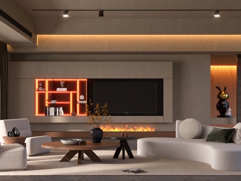 现代侘寂风客厅su模型