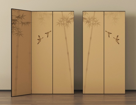 新中式屏风 木屏风 隔断 可折叠屏风隔断su模型