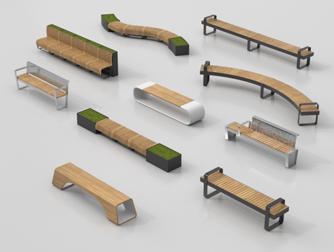  现代景观座椅 长椅 公共座椅 户外休闲椅 异形座椅3d模型 