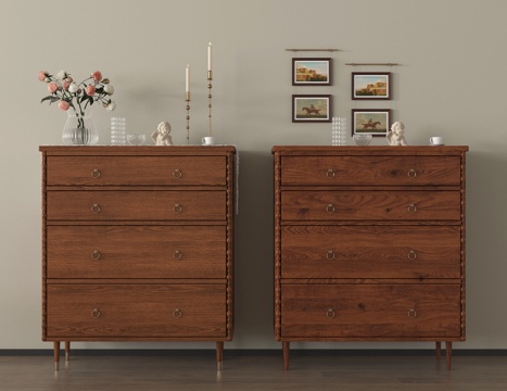 美式玄关柜 斗柜 五斗柜 挂画 摆件su模型