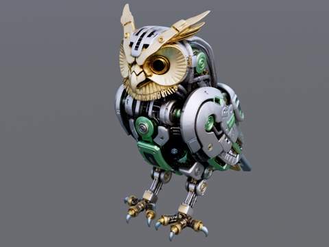 机械猫头鹰雕塑su模型