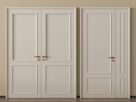 法式奶油风双开门 子母门 平开门  木门su模型