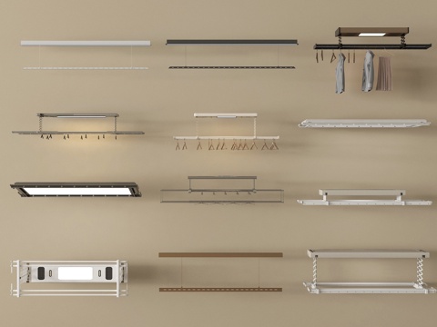 现代简约晾衣架 隐形晾衣架 升降式晾衣架su模型