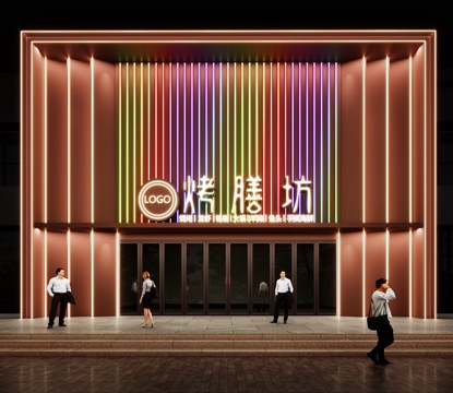  高级饭店烧烤店门头设计3d模型 