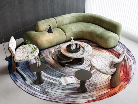 现代 弧形沙发茶几组合 奶油沙发茶几组合 弧形沙发 双人沙发su模型