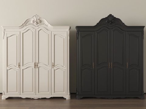 法式复古衣柜 高柜 木材su模型