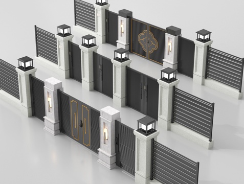 新中式庭院门 户外庭院门 别墅大门su模型