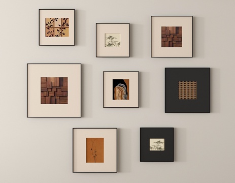 中古风挂画组合 装饰挂画su模型