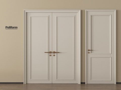 法式奶油风双开门 单开门 平开门 木门su模型