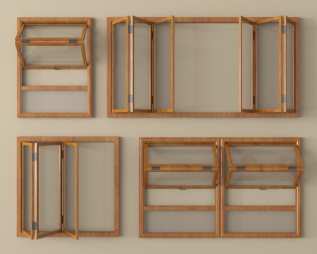 现代中古折叠窗 推拉窗 窗户木窗su模型