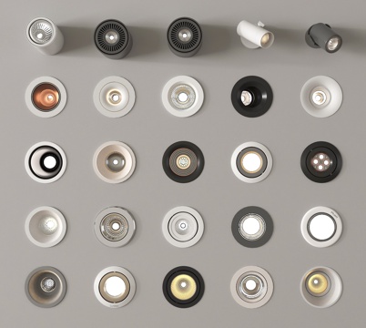 现代筒灯射灯 明装筒灯射灯 嵌入式筒灯射灯 牛角灯 转向式su模型