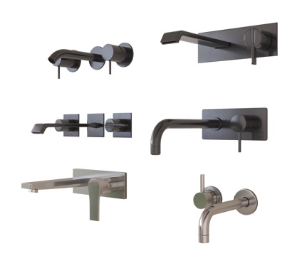 现代极简水龙头 墙排龙头 不锈钢龙头su模型