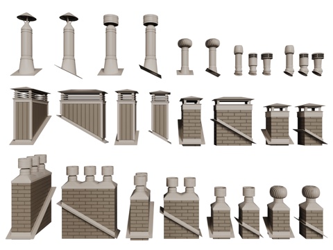 欧式烟囱 出烟口 高囱 厂房风帽 屋顶排气口su模型
