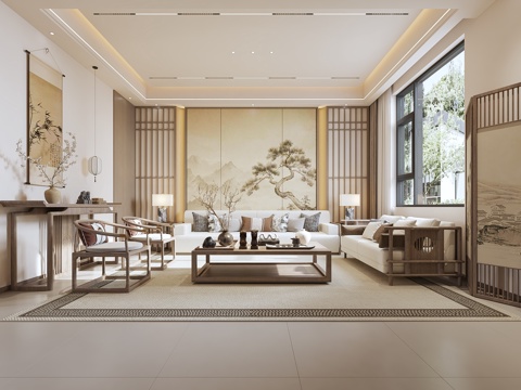 宋式新中式客厅su模型