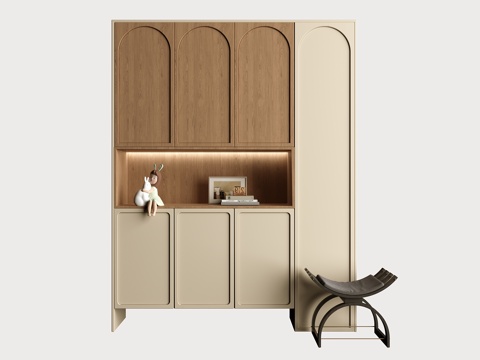 中古法式侘寂原木宋式玄关柜 鞋柜su模型