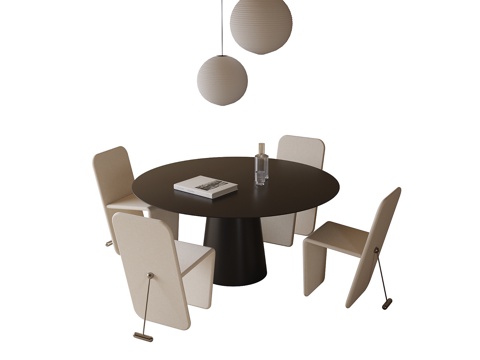 现代餐桌椅 餐椅 圆形餐桌su模型